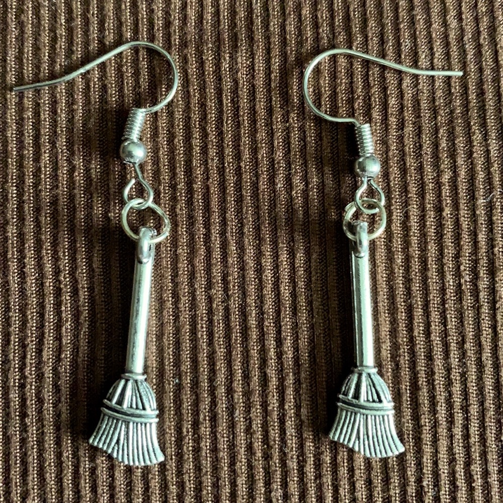 Unisex witch broom earrings
